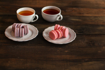 macaron or macaroons cookie, tasty dessert. food background