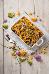 oven mixed color cauliflower with pine nuts and cheese