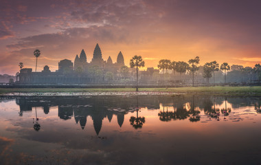 Fototapeta na wymiar Sunrise view of ancient temple complex Angkor Wat Siem Reap, Cambodia