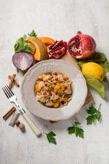 butterfly pasta with pumpkin pomegranate and spices