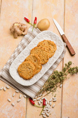 vegan burger with ginger beans oregano and hot chili pepper