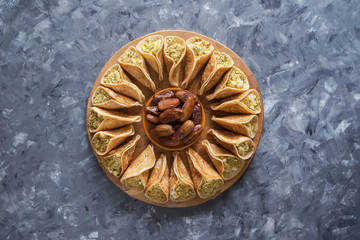 Traditional Arabic crepes stuffed with cream, prepared for iftar in Ramadan.
