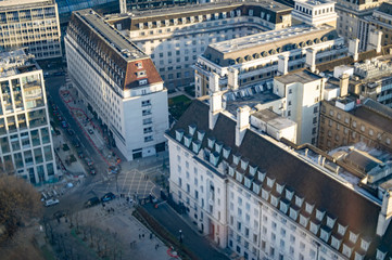 The tall walls of the majestic buildings in london