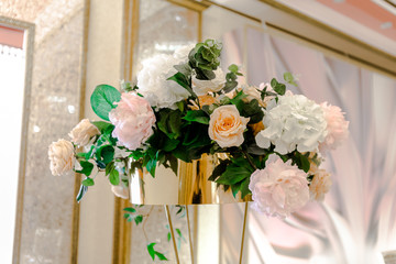 Banquet hall decorated with flowers