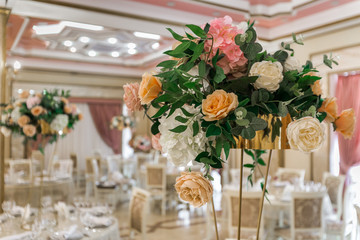 Banquet hall decorated with flowers