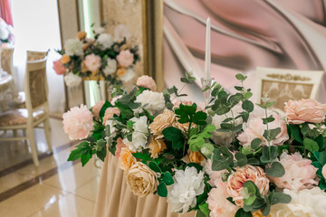 Banquet hall decorated with flowers