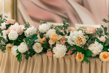 Banquet hall decorated with flowers