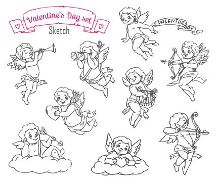 Valentines Day Cupid angels or Amurs with hearts