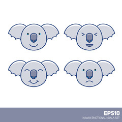 Kawaii nice pastel kid cartoon koala faces set