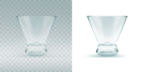 Empty transparent triangular glass for cosmopolitan cocktail