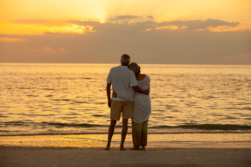 Senior Couple Sunset Tropical Beach