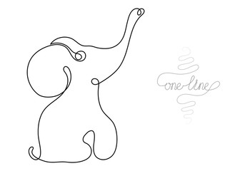 Continuous one line art drawing elephant animal