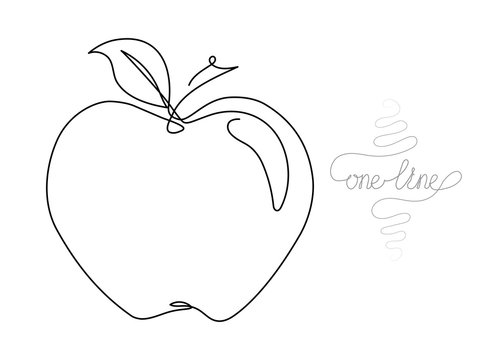 Continuous One Line Art Drawing Apple Fruit