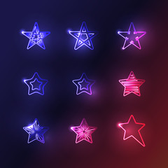 Neon Star Icons Collection on Dark Background