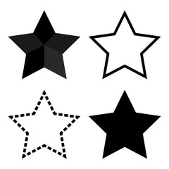 Set of star icons, flat, outline design, dotted line. Vector illustration