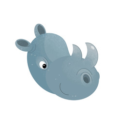 cartoon scene with rhinoceros animal head on white background - illustration for children