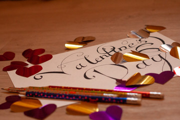 card with hearts on white background