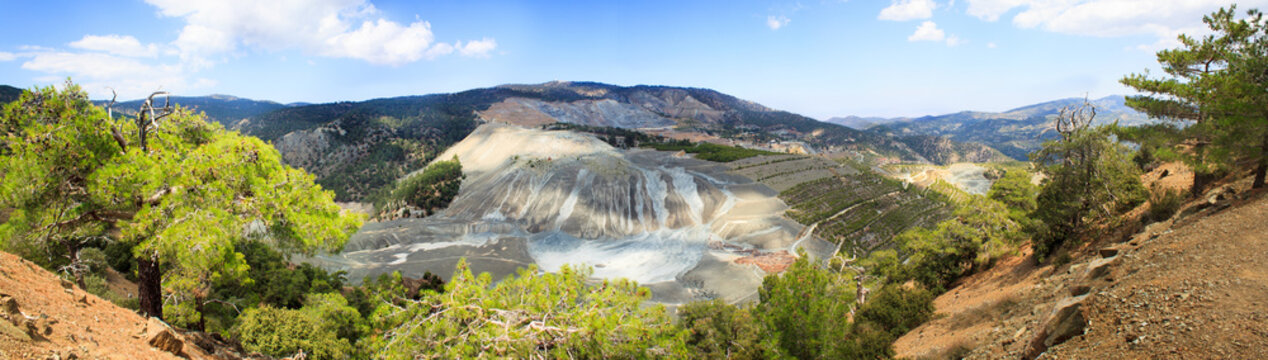Beautiful scenic view of the panorama of green hills and hills of mountains from the Trodos mountain on the island of Cyprus