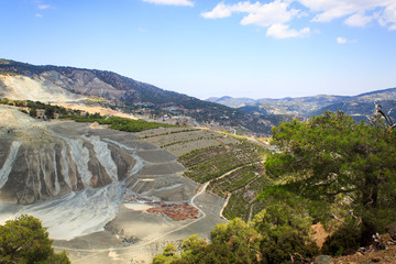 Beautiful scenic view of the panorama of green hills and hills of mountains from the Trodos mountain on the island of Cyprus