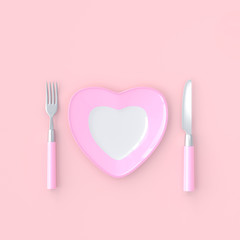 plate heart shape with knife and fork