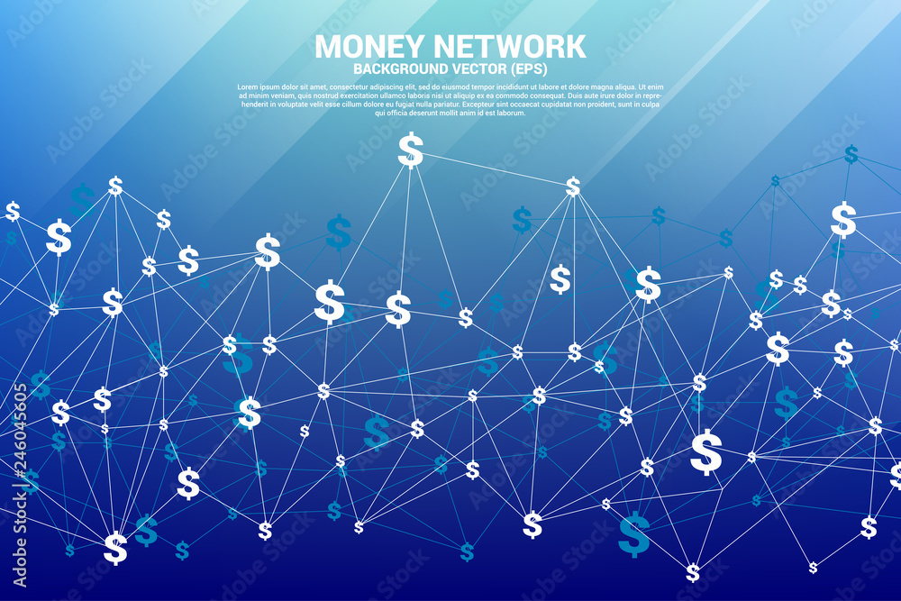 Poster Vector money dollar icon from Polygon dot connect line. Concept for financial network connection.