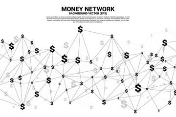 Vector money dollar icon from Polygon dot connect line. Concept for financial network connection.
