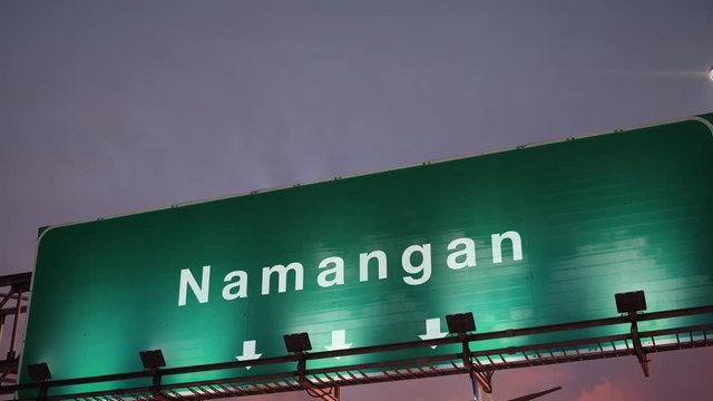 Airplane Landing Namangan during a wonderful sunrise