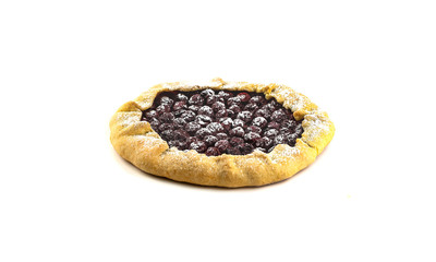 Pie with cherries on a white background