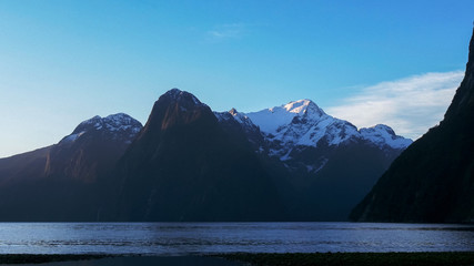 an evening shot of mt kimberley, also known as the lion in milford sound