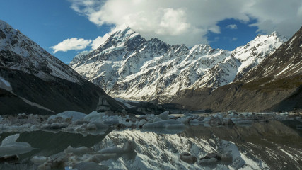 cloudy mt cook and the glacial hooker lake