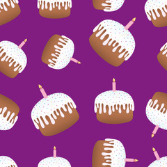 Vector seamless pattern with Easter cakes on a dark violet background