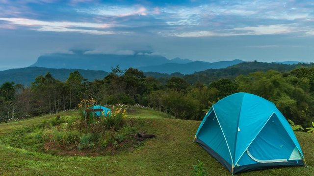 Sunrise Doi Luang Chiang Dao Mountains Camping Foreground Landmark Nature Travel Place Of Chiang Mai, Thailand 4K Time Lapse (pan shot)