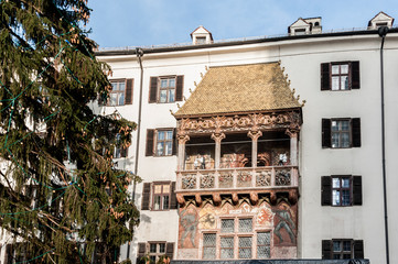 INNSBRUCK, AUSTRIA - JANUARY, 01 2019: The famous Golden Roof Goldenes Dachl, a landmark in Innsbruck, Austria 