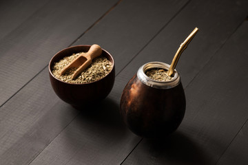 yerba mate drink in gourd matero