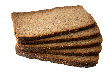 Slices of rye bread, wholegrain bread isolated on white