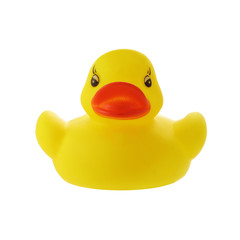 Yellow rubber duck isolated on a white background with clipping path