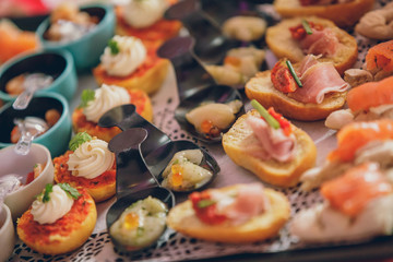 Appetizers and colorful food ideal for luxury receptions and gourmets