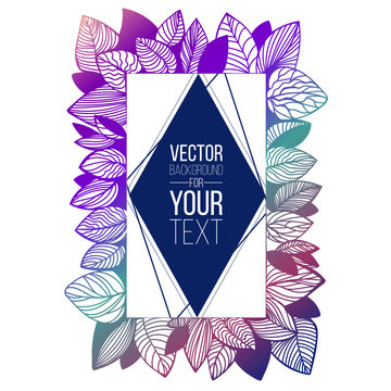 Hand drawn frame template for your text with doodle style gradient leaves. Illustration for socil media promo, spring banner or flyer sale. Vector design