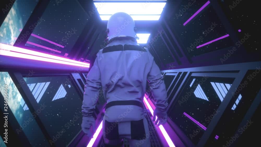Aufkleber astronaut going through the tunnel to another compartment of the space gateway