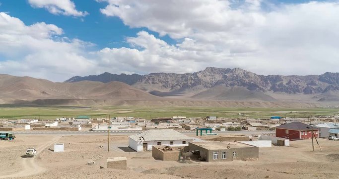 Views of Murghab (Murghob) village, in Pamir mountains,Gorno Badakhshan Autonomous Region, Tajikistan,Central Asia. Time lapse video