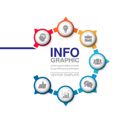 Vector infographic template for circular diagram, graph, presentation, chart, business concept with 7 options.