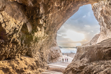 The famous travel destination of Cuevas de Anzota (Anzota Caves). Amazing cliff walk over Pacific...