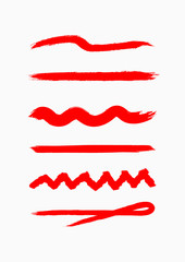 Set of different underlines drawn by hand with rough brush. Grunge, sketch, watercolor, paint.