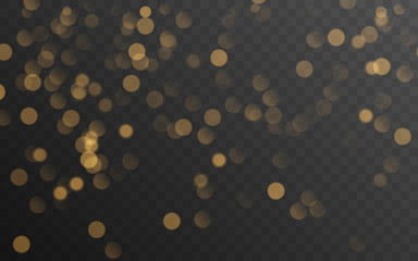 Abstract golden shining bokeh isolated on transparent background. Decoration or christmas background. - obrazy, fototapety, plakaty