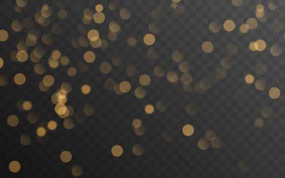 Abstract Golden Shining Bokeh Isolated On Transparent Background. Decoration Or Christmas Background.