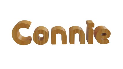 connie name in 3d decorative rendering with wooden texture