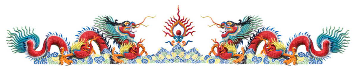 Twin colorful Chinese dragon on white background