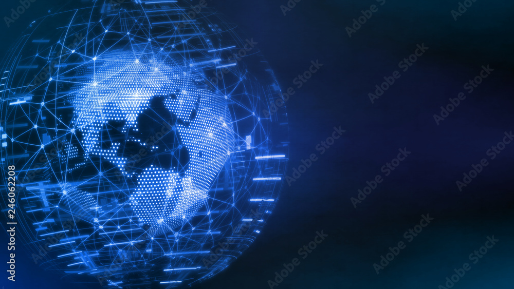 Aufkleber 3d rendering of world technology concept. globe created from dots and lines for global network conne