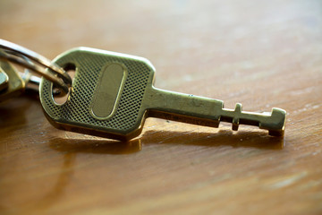 Key on wooden texure, background, Close up & Macro shot, Selective focus