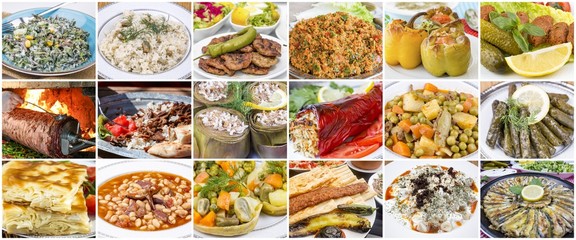 Traditional delicious Turkish foods various collage concept photo.